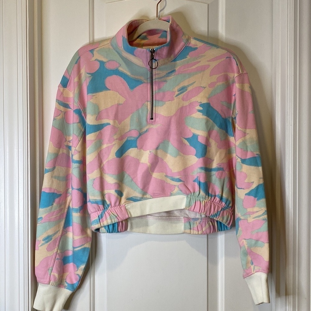 NWT Abound Camo Print Balloon Sleeve Quarter Zip Sweatshirt size S - Picture 3 of 4